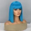 Pelucas sintéticas cortas bob peluca con flequillo para mujeres peluca bob de peluca azul para la fiesta uso diario hasta el hombro