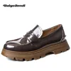 Chaussures décontractées haut de gamme pour hommes épais en cuir breveté en cuir Shinny Oxfords British Style Trendy Man Concis Plateforme