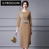 Lässige Kleider Ilyboojun Mode Frauen 2024 Spring Elegant Round Neck Drei viertel Ärmeln unregelmäßige Vintage Ballkleid Kleid