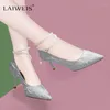 Dress Shoes Wedding Bridal Lace-up Pearl Pumps 2024 String Bead Women Pointed Toe Thin High Heel Fashion Party 7.5cm