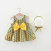 03 ans Robes de bébé d'été Fashion Imprimé Bow Floral Bow Princess Robe Sunhat 2pcs Set Born Infant Clothes Girl 240322