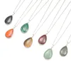 Pendant Necklaces 50cm Natural Water Drop Shape Agates Rose Quartzs Yellow Jades Green Aventurine Necklace Women Jewelry Gift Size 32x23mm