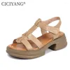 Kleidungsschuhe Ciciyang Frauen offen Zehen Sandalen echte Kuhläsesoten Leder 2024 Sommer T-Strap Chunky Platform Roman Sandale für Damen Handgemacht