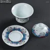 Koppar tefat Jingdezhen emaljfärg Gaiwan Ceramic Water Mug Creative Office Teacup Porcelain Chinese Tea Set Drinkware