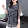 Women's Blouses Woman Summer Style Lace Mesh Shirts Lady Casual Half Sleeve O-Neck Flower Gedrukte Blusas Tops DF4584