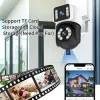 Cameras HD 8MP PTZ WiFi Camera Duallens Dual Screen وجهات نظر متعددة المناظر البشرية اكتشاف الكاميرات الأمنية الذكية في الهواء الطلق رؤية ليلية للماء