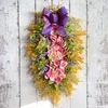 Fleurs décoratives fausses d'hydratgea couronne artificielle avec une ferme de ferme de ruban à bowknot porte suspendue pour l'avant