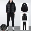 Running sets herfst winter zwart tracksuit heren pullover hoodie stand kraag vest drawstring broek sport driedelige set man