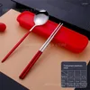 Dinnerware Sets Mirror Polishing Spoon Fork Chopsticks Travel Tableware Modern And Simple Stainless Steel Multi-color Portable Set