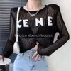 Dames zomer nieuwe ronde nek schouderkussen kort dunne ijs zijden holle letter design pullover gebreide kleding top voor vrouwen