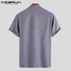 Casual shirts voor heren Incerun Tops 2024 Chinese stijl katoenlinnen v-hals knop ontwerp streetwear mannelijke korte mouwen blouse s-5xl
