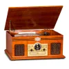 Skivspelare trä vintage fm analog inställning/cd musik center skivspelare, bluetooth och byggda stereo högtalare vinyl skivspelare