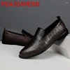 Casual Shoes Men lyxklänning äkta läder loafers mens Italy formella manliga lägenheter högkvalitativ slip på drivande mockasiner