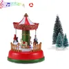 Décoration de fête Scène de carnaval du village de Noël illuminé - Carrousel animé avec des ornements de vacances à la LED Cadeaux Musique