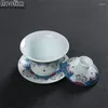 Koppar tefat Jingdezhen emaljfärg Gaiwan Ceramic Water Mug Creative Office Teacup Porcelain Chinese Tea Set Drinkware