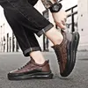 Casual Shoes Men's Retro Leather Genuine Sneakers Alligator Pattern Platform Men