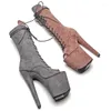 Chaussures de danse Leecabe 20cm / 8 pouces en daim supérieur deux couleurs mix ouvert fashion hauteur plate-forme talon pole dance botte