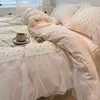Ensembles de literie Princesse en mousseline de mousseline de coton coquette de couette avec jupe de lit toute douce courtepointe florale et taie d'oreiller