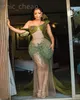 ASO EBI 2024 Illusion Green Mermaid Dress Koronki koralikowe wieczór Formalne przyjęcie Drugi przyjęcie 50. urodziny suknie zaręczynowe sukienki szata de soiree ZJ3169 ES