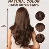 Wigs Brown Wig with Bangs Long Wavy Dark Brown Wigs for Women Synthetic Brunette Wig for Party Daily Use