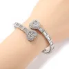 Strands THE BLING KING Double Heart Charm Bangle For Women Iced Out Baguettecz Adjustable Size Cuff Bracelets Lovely Luxury Y2K Jewelry