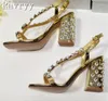 Dress Shoes Summer Rhinestone Rivet Thick-Heeled Sandals Square Toe Patent Leather Luxury Shine Runway Banquet Women