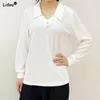 Kvinnors T-skjortor Korean Löst vår Summer Thin Fashion Casual Solid Turn-Down Collar Button Pullovers T-shirts raka kläder 2024