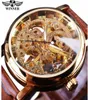 Gagnant transparent Golden Case Luxury Casual Design Brown Le cuir en cuir Brown Watchs Top Brand Luxury Mécanique squelette Watch1699137