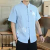 Herren lässige Hemden Männer Chinesische Stil Herren Tang Anzug Leinen 3/4 Ärmeln Festes traditionelles China -Hanfu -Shirt Plus Size 4xl