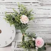 Decorative Flowers Office Desk Home Decoration Elegant Artificial Roses Eucalyptus Centerpiece For Coffee Kitchen