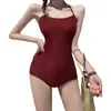 Women's Swimwear 2024 Open Back Sexy Conservative Cover Belly Slim Girl Korean Spring Beach One-Piece Swimsuit