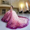 فساتين ملونة 3D الفراشة quinceanera فساتين الكرة 2024 قبالة الدانتيل الكتف الحلو 16 Vestidos de 15 Anos