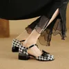 Chaussures habillées phoentin hirondelle mout mary janes lolita tweed tissu talons moyens avec nœud arc plus pompes pour femmes 2024 ft3347