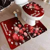 Bath Mats Christmas Mat Set Blue Fantasy Xmas Balls Pine Branches Snowflakes Year Bathroom Decor Non-slip Toilet Lid Foot Rug