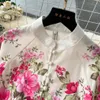 Floral series dress 2024 new high-end printed slim fit long French style bubble sleeve temperament dress