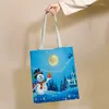 Depolama çantaları Noel mavi gece deseni yeniden kullanılabilir alışveriş çantası tuval tote baskı eko alışveriş omuz