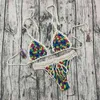 Women's Swimwear Color Bohemian Handmade Crochet Blocking Hollowed Out Bikini Set Sexy Halter Micro Swimsuit