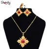 Tools Shamty Ethiopische rode stenen sieraden Sets Afrikaanse vrouwen Pure Gold Color Clover sieraden Sets Wedding Habesha Style A30041