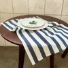 Table Cloth Placemat Cotton Stylish Western Style Atmosphere Enhancement Blue Gingham Stripe Pattern Fully Washed