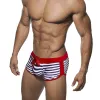 Use sexy masculino listrado tronco de banho lateral split esporte praia surfwearwar