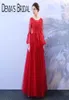 2018 Red Aline aftonklänningar med illusion Långt flare Långärmar Scoop Halsring Crystal Pearls Lace Real Imgaes Prom Clowns XG7358554