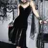 Grunge gotiska kvinnor klär spets trim hög midja bodycon mini 2024 sommar egirl vintage punk harajuku lolita kläder 240327