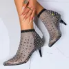 Chaussures habillées Fashion Show Black Mesh Water Diamond Sexy High Heel Sandals Femme Femme Hollow