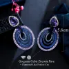 Boucles d'oreilles cwwzircons multi-couches grosses boucles d'oreilles de luxe Blee Bleu Round CZ Zirconia Long Drop pour femmes