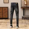 Męskie dżinsy mody mody retro czarny szary stretch chude fit z rozdrabnionym projektantem denim hop dżinsowy spodnie hombre