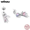 Boucles d'oreilles Wostu 925 STERLING Silver Delate Delate Opal Rose Bear Slebing Boucles d'oreilles pour femmes Gross d'oreille en gros S925 Bijoux Fine Nouveau