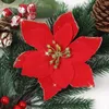 Decorative Flowers 5Pcs Christmas Glitter Artificial For Home Decor Decorations Xmas Tree Pendant Navidad Year 2024 Ornaments