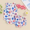 Set di abbigliamento pudcoco bambine indipendenza da giorno pantaloncini senza maniche rotonde cartone animato fumoper per 0-18m