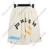 High Quality TikTok Influencer Same Designer Pure Cotton PA Coconut Tree Letter Print Hand Worn Shorts Loose Relaxed Sports Capris Florida Beach Shorts