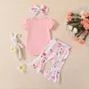 Ensembles de vêtements tenue de Pâques pour tout-petit gamin filles à manches courtes t-shirt couw t-shirt élastique pantalon évasé pantalon arc